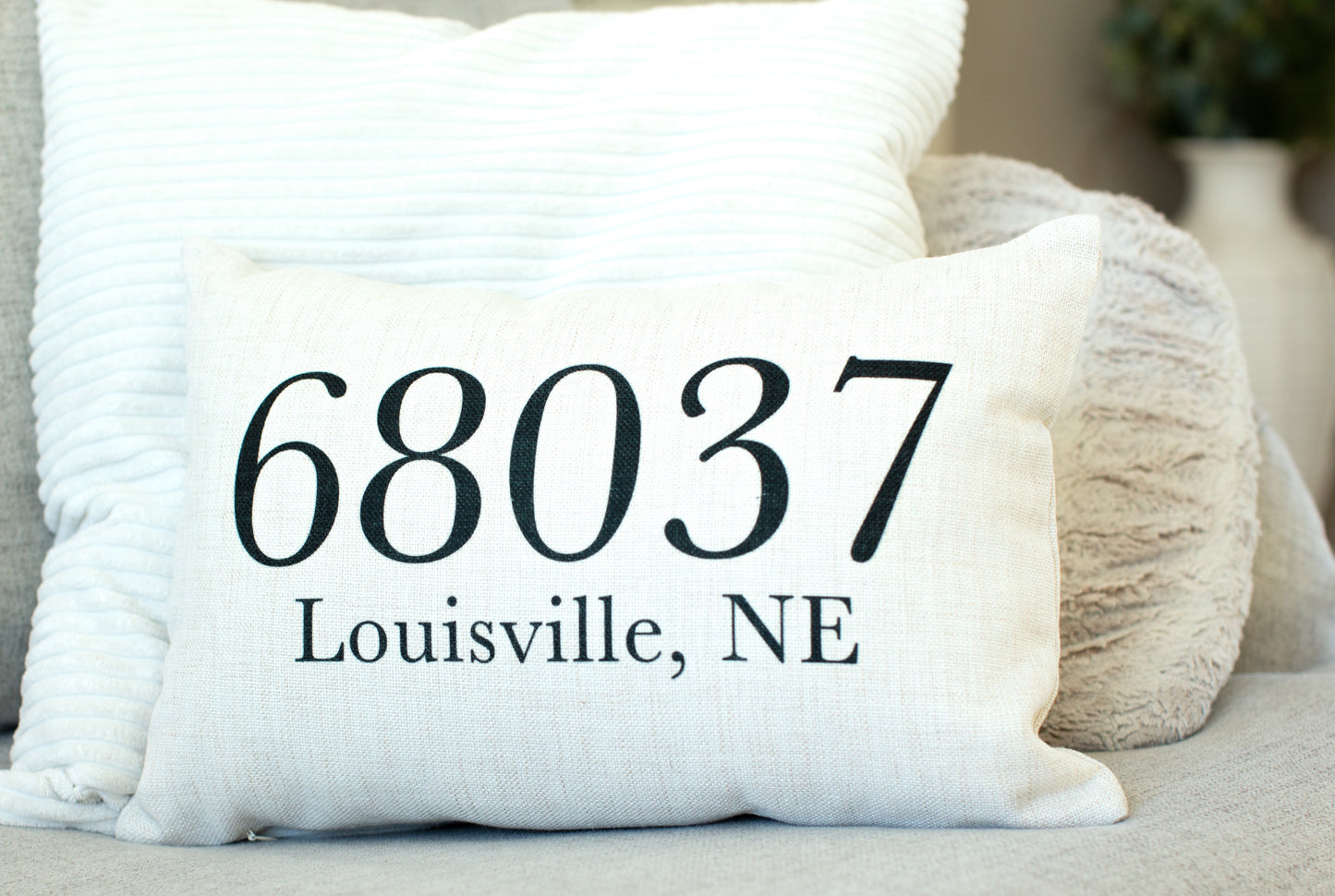 68037 Zip Code Linen Throw Pillow