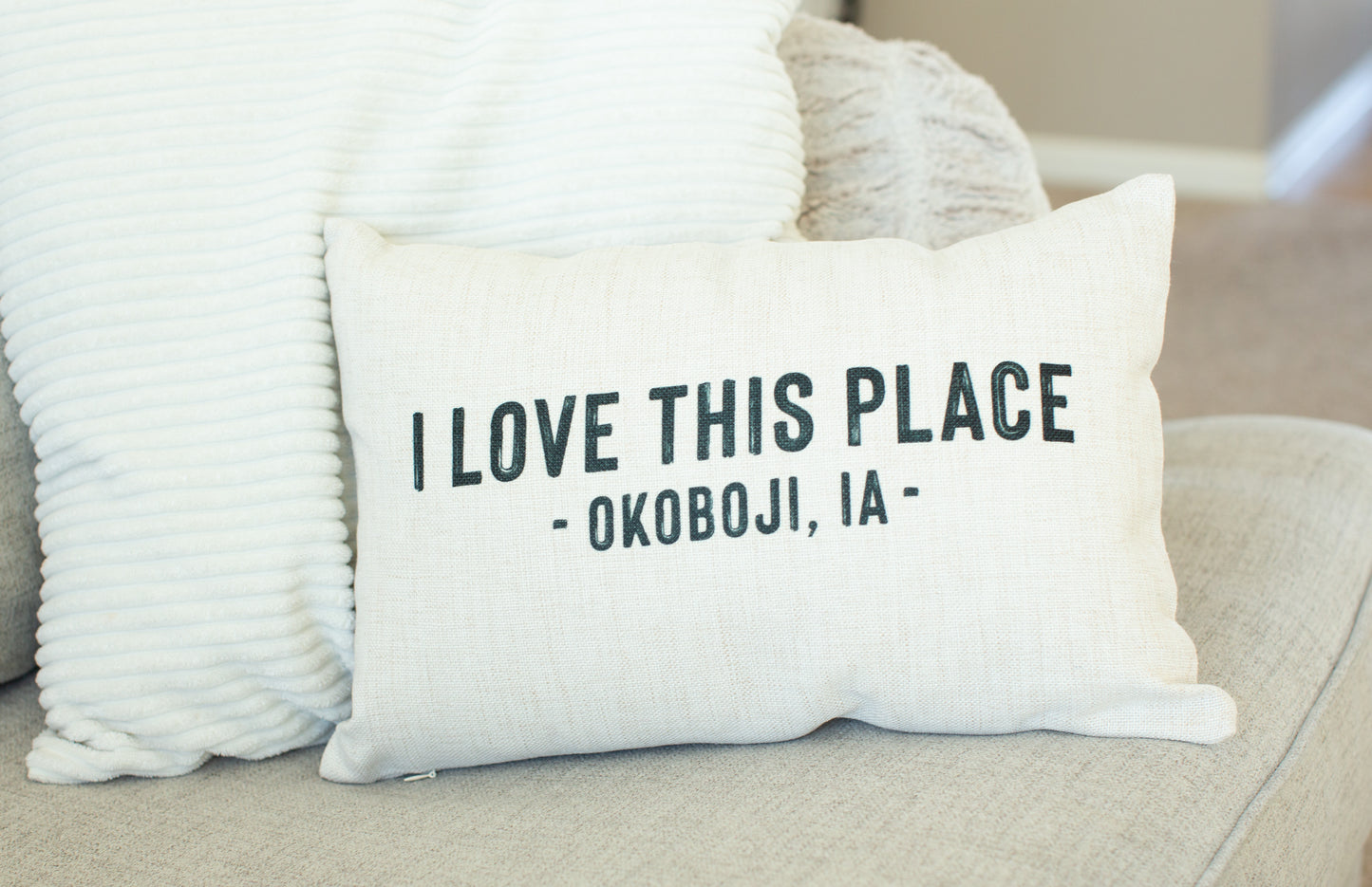 I Love This Place Okoboji Iowa Pillow