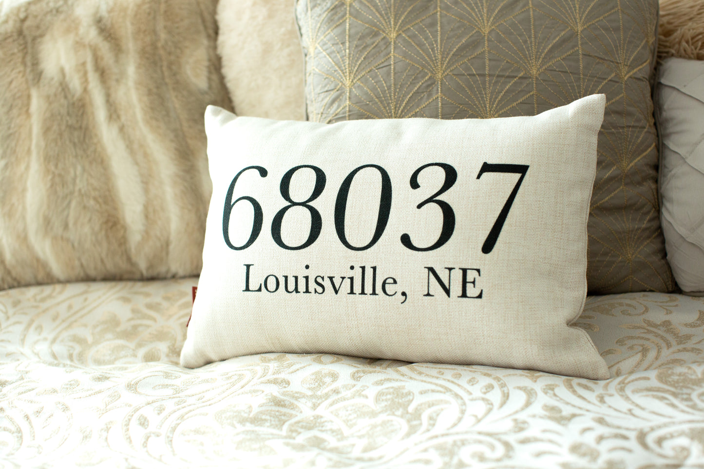 68037 Zip Code Linen Throw Pillow